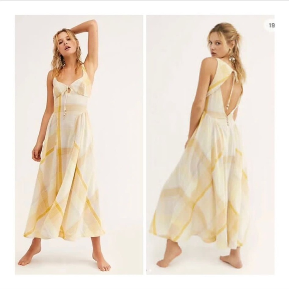 Free People All Tied Up Midi Dress Size 2 Yellow Plaid Summer NWT Sleeveless